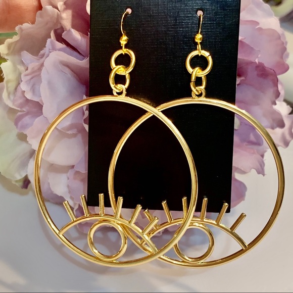 Lg Gold Plated Hoop Eye Earrings - Picture 7 of 8